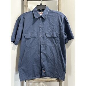 Dickies Men's Work Shirt Medium Blue, Short Sleeve, Button-Up, Pockets